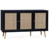 Image de Buffet de rangement en cannage. noir 120x39x70cm - Bohème - 2 niveaux. 3 portes. pieds scandinaves. buffet bas