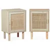 Image de Lot de 2 tables de chevet en cannage et décor bois - Camargue - 40x30x58cm. 2 niveaux. 1 porte. pieds droits