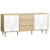 Image de Buffet de rangement décor bois et blanc - Mika - 2 niveaux. 2 portes. 3 tiroirs. buffet bas. L 160 x l 40 x H 74cm
