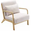 Image de Fauteuil à bouclettes blanches. bois et tissu. 1 place droit fixe. pieds compas scandinave. structure en bois solide. assise