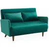 Image de Canapé convertible en velours - Panam - 2 places scandinave. pieds bois foncé. vert. banquette. dossier inclinable