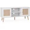 Image de Meuble Tv En Cannage 120x39x56.5cm - BohÃ¨me - Blanc 2 Niveaux 2 ÃtagÃ¨res 2 Portes Pieds en occasion ou reconditionné