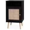 Image de Table de chevet noire en cannage - Bohème - 40x39x70cm. noir - 2 niveaux - 1 porte - 1 espace de rangement - pieds scandinaves