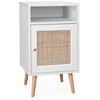 Image de Table de chevet décor bois blanc en cannage - Bohème - 40x39x70cm. blanc - 2 niveaux - 1 porte - 1 espace de rangement - pieds