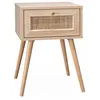 Image de Table de chevet décor bois & cannage avec 1 tiroir - Bohème
