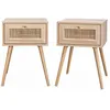 Image de Lot de 2 tables de chevet décor bois & cannage avec 1 tiroir - Bohème
