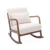 Image de Fauteuil à bascule design en bois et tissu. bouclettes blanches. structure hévéa teinté noyer clair