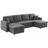 Image de Canapé panoramique convertible en tissu gris foncé. 4 places. coffre rangement. lit modulable