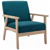 Image de Fauteuil scandinave en bois et tissu bleu pétrole. Isak. L 64 x P 69.5 x H 73cm