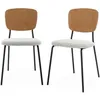 Image de Lot de 2 chaises assise bouclette texturée blanche. dossier bois de peuplier courbé. pieds en métal noir mat