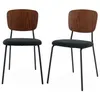 Image de Lot de 2 chaises assise bouclette texturée noire. dossier bois de peuplier courbé. pieds en métal noir mat