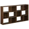 Image de Bibliothèque design asymétrique noyer. Pieter. 3 étagères. 12 compartiments de rangement