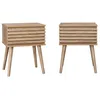 Image de Lot de deux tables de chevet style scandinave décor bois avec tiroir rainuré et pieds compas