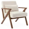 Image de Fauteuil scandinave bois dhévéa finition teinté noyer clair et bouclette blanche ANTOINE