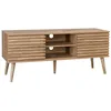 Image de Meuble TV scandinave avec 2 portes décor bois rainuré et 1 niche centrale avec étagère L120cm