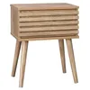 Image de Table de chevet style scandinave décor bois avec tiroir rainuré et pieds compas