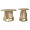 Image de Set de 2 tables basses rondes plateau effet bois chêne et pieds en bois de sapin. Ø40cm et Ø60cm