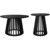 Image de Set de 2 tables basses rondes plateau effet bois noir et pieds en bois de sapin. Ø40cm et Ø60cm