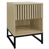 Image de Table de chevet contemporaine décor bois rainuré 1 tiroir LISBONNE