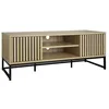Image de Meuble TV décor bois rainuré et métal 2 portes 120cm LISBONNE