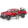 Image de Véhicule Ram 2500 Power Wagon avec moto Scrambler Ducati Desert Sled et personnage - BRUDER