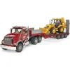 Image de Camion de transport MACK avec tractopelle JCB 4CX - BRUDER - Echelle 1:16e - Rouge