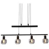 Image de Suspension barre FUMOSO en métal noir bois naturel et verre fumé noir