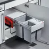 Image de Hailo Poubelle de cuisine tandem peu encombrante en plastique gris clair gris taille unique
