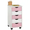 Image de Caisson de bureau LAGOS meuble de rangement sur roulettes avec 5 tiroirs en pin massif lasuré blanc et rose