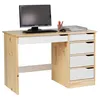 Image de Bureau HUGO avec rangement 5 tiroirs style scandinave en pin massif vernis naturel et lasuré blanc