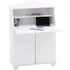 Image de Bureau secrétaire DAVID avec abattant rangement plusieurs étagères 2 portes et plan de travail rabattable en pin massif lasuré blanc