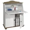 Image de Bureau secrétaire DAVID avec abattant rangement plusieurs étagères 2 portes plan de travail rabattable en pin massif taupe et blanc