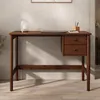 Image de Bureau MARLO H 76 cm avec 2 Tiroirs en Bois Massif Coloris Châtaignier Bureau Droit avec Rangement Intégré