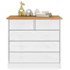 Image de Commode de chambre RONDO meuble de rangement avec 5 tiroirs en pin massif lasuré blanc et brun