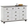 Image de Commode COLMAR chiffonnier apothicaire rangement avec 11 tiroirs en pin massif lasuré blanc et taupe