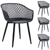 Image de Lot de 4 chaises MADEIRA pour salle à manger ou cuisine au design retro avec accoudoirs coque en plastique noir et 4 pieds en métal