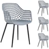 Image de Lot de 4 chaises LUCIA pour salle à manger ou cuisine au design retro avec accoudoirs coque en plastique gris clair