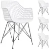 Image de Lot de 4 chaises ALICANTE pour salle à manger ou cuisine design retro avec accoudoirs coque plastique blanc et 4 pieds croisé noir