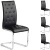 Image de Lot de 4 chaises de salle à manger CHLOE avec assise capitonnée et piétement chromé revêtement en synthétique noir