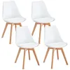 Image de Lot de 4 chaises de salle à manger ABBY style scandinave design nordique piètement bois massif siège coque en plastique blanc