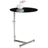 Image de Table dappoint LEONIE bout de canapé rond table à café table basse hauteur réglable en métal chromé et verre trempé noir