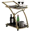 Image de Chariot de service EVO chariot à thé et boisson desserte de cuisine à roulettes en métal doré 2 plateaux en verre trempé noir