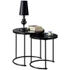 Image de Lot de 2 tables dappoint LEYRE tables basses gigognes tables à café design industriel plateau rond en verre et cadre métal