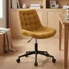 Image de Chaise de bureau VASILO Fauteuil en Velours Côtelé Jaune Moutarde avec Piétement en Métal Laqué Noir Assise Réglabe en Hauteur