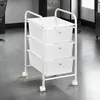 Image de Caisson sur roulettes GINA chariot avec 3 tiroirs en plastique blanc transparent et 1 étagère rangement salle de bain métal blanc