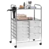 Image de Caisson sur roulettes MARITA chariot 9 tiroirs en plastique blanc transparent et 2 étagères rangement salle de bain en métal chromé