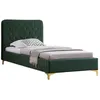 Image de Lit simple GLAMOUR couchage 90x190 cm avec sommier et pieds en métal doré style baroque revêtement en velours capitonné vert