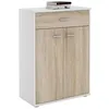 Image de Buffet CALAIS commode meuble de rangement avec 1 tiroir et 2 portes en mélaminé blanc mat et décor chêne sonoma
