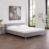 Image de Lit double pour adulte NIZZA queen size 160x200 cm 2 places / 2 personnes avec sommier et pieds métal chromé tissu capitonné gris