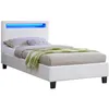 Image de Lit LED simple 90x190 cm avec sommier tête de lit confortable lit 1 place revêtement synthétique blanc LUCENO
